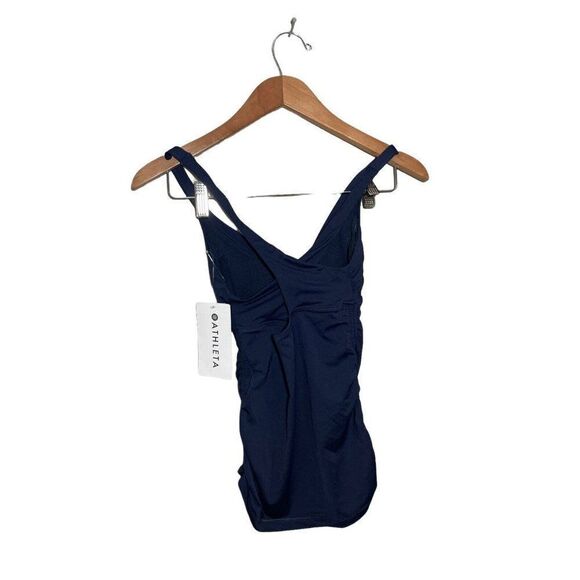 Athleta Tankini Swim Top Side Scrunch XXS Criscross Straps Blue Laguna NWT - Picture 2 of 4
